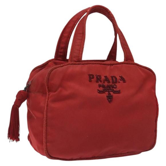 PRADA Handbags - PRADA Hand Bag Nylon Red Silver Auth bs23346